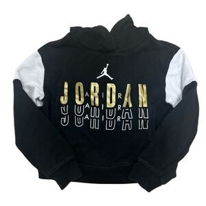 Jordan Kids Cropped Black and Gold Hoodie